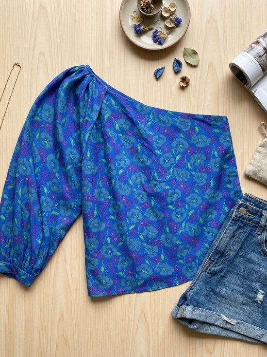Veronica Beard Tops - Veronica Beard Lyric One-Shoulder Silk Top in Cobalt Multi